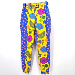 Vintage Obermeyer Womens Floral Ski Snow Pants 80s Retro Multicolor Size Small
